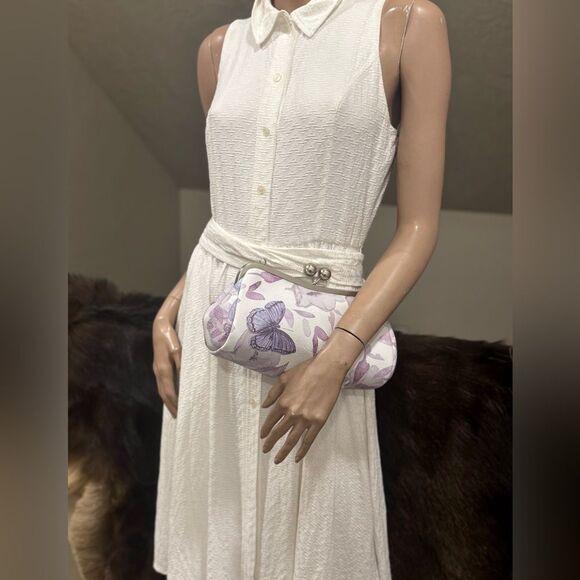 Butterfly PrintâCowhide Leather Handmade Kisslock Baguette Bag/Crossbody - Picture 12 of 14